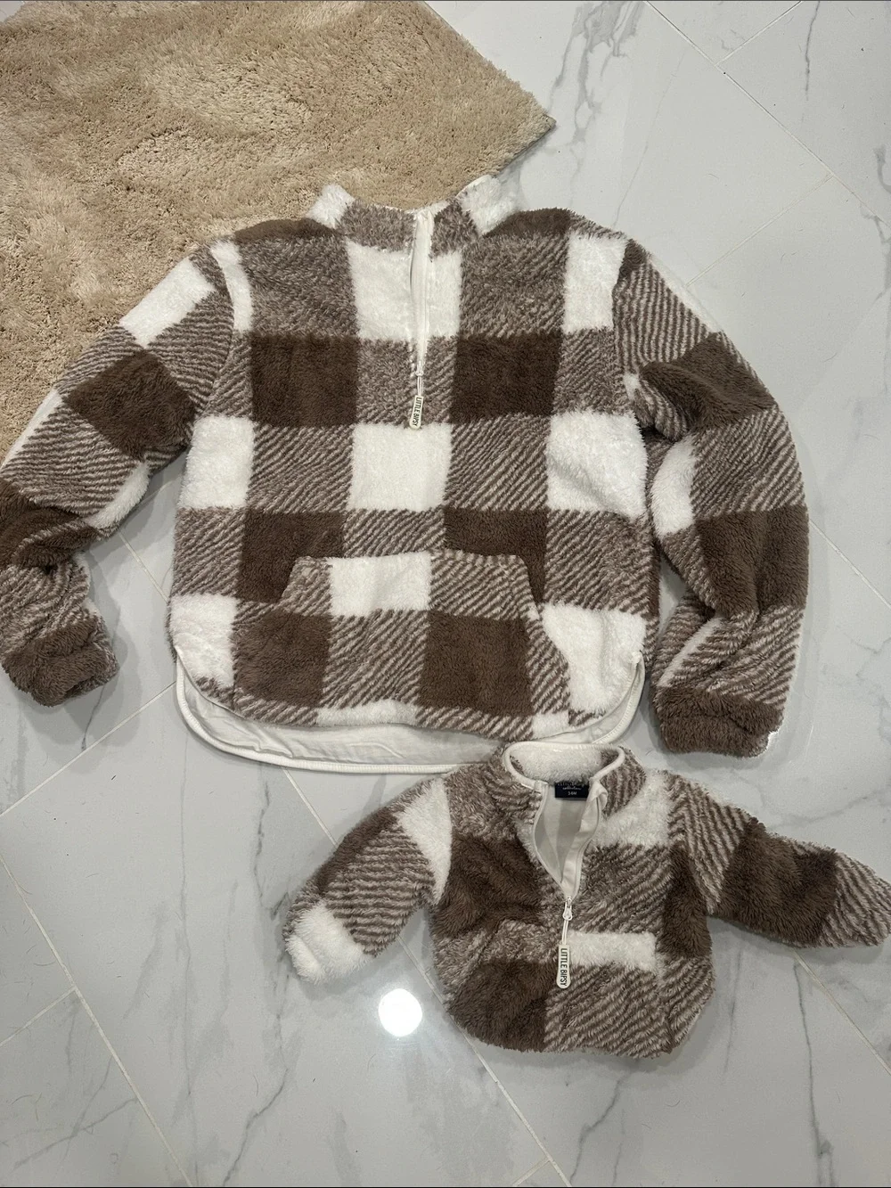 Mommy & Me Little Bipsy Brown & White Check Sherpa Half-Zip Pullover